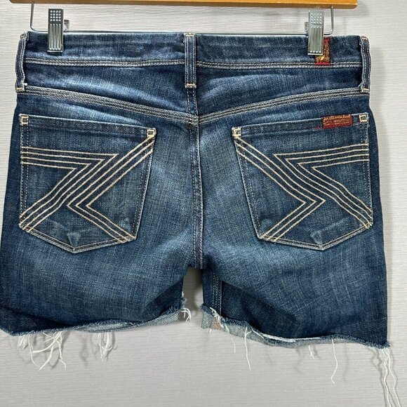 7 For All Mankind Jean Shorts Womens 27 Flynt Blue Cotton Stretch  Raw Hems - Picture 5 of 12